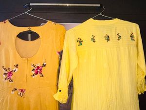Combo of Yellow embroidered Kurta and  Mustard Flo