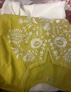 Embroidery Yellow Cotton Kurta Set with Palazzo Pa