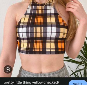 Yellow Plaid Halter Neck Crop Top