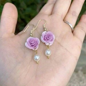 Handmade Rose Pearl Dangle Earrings