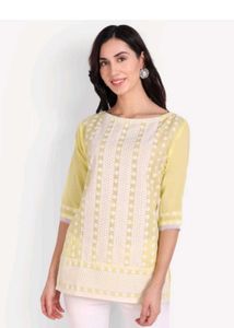 Yellow Embroidered Short Kurti