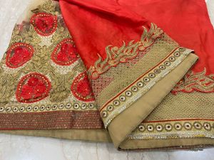 SALE! Gorgeous Red Golden Saree Satin