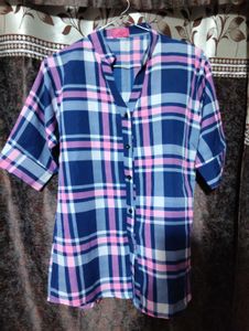 Checkered Button-Up Tunic