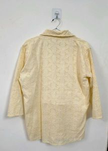 Light Yellow Eyelet Button-Up Top