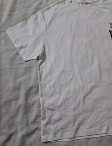 White Pure Cotton Oversized  Graphic T-Shirt