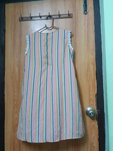 Striped Sleeveless Dress with Lace Collar
