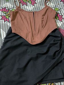 Brown Corset Top & Black Skirt Set