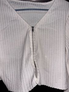 White Zip-Up Crop Top