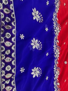 Embroidered Blue & Red Sari