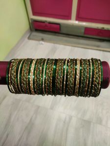 Green &amp; Gold Embellished Bangles