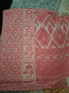 Unstitched Beautiful Pink Embroidered Kurta Set