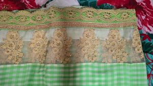 Golden andLight Green Gingham Saree  for women