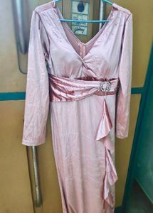 Elegant Pink Long Sleeve Maxi Dress