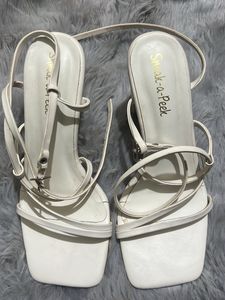 White Strappy Block Heels