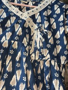 Blue &amp; White Printed Short Kurti