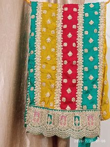 Teal Multicolour Embroidered Suit