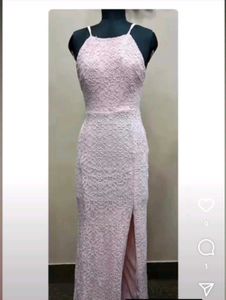 Pink Lace Maxi Dress with side slit
