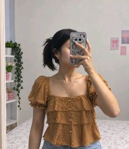 Ruffled  Brown Boho Blouse/Top