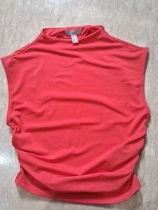 Red Ruched Mock Neck Top