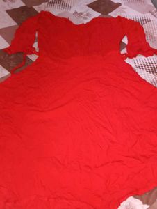 Elegant Red Kurta with Ruffled Sleeves