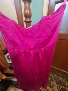 Strapless, draped Satin Magenta Dress