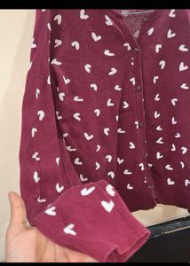 Burgundy Heart Print Cardigan