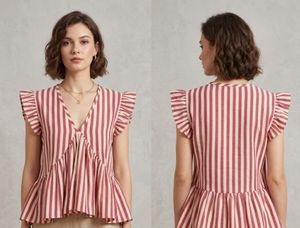 Striped Ruffle Sleeve Peplum Top