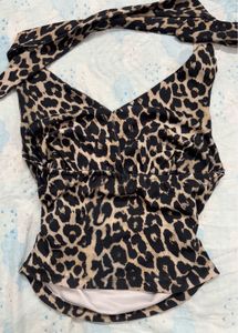 Y2k leopard print halter neck top