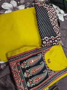Yellow Kurta Set with Black &amp; Red Print
