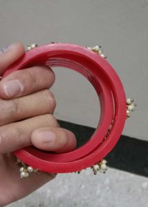 Red &amp; Pearl Beaded Bangle Set