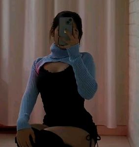 Blue Turtle neck Cutout Sweater