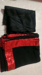 Black saree with Red sequin border