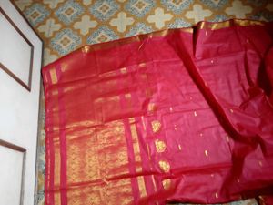 Vibrant Red Saree with Gold Zari Work