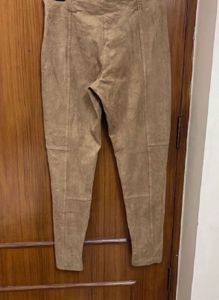 Zara Faux Suede Ankle Zip Brown Pants