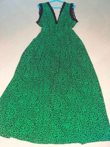 Elegant Green Leopard Print Maxi Dress