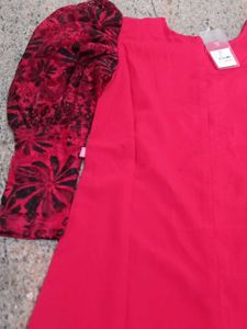 Red Printed Puff Sleeves dress 8to10 years