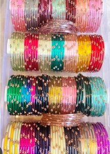one stone Glass Bangles 6 Dozens any colour+box