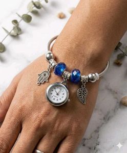 Charm Watch Bracelet with Blue Beads