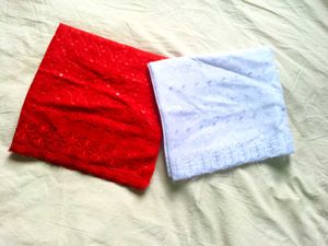 Embroidered Fabric Set: Red &amp; White