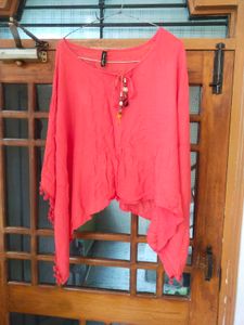 Coral Tunic Top with Pom-Poms