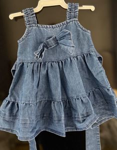 Cute Denim Tiered Dress with Bow