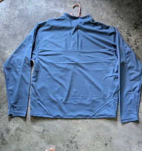 Korean Blue Half-Zip boxy fit Sports T-Shirt