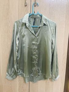 Silky Green Button-Up Shirt