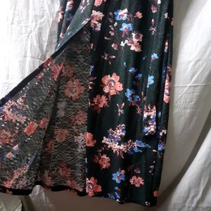 Black Floral Printed Front Slit Women Kurti Dress