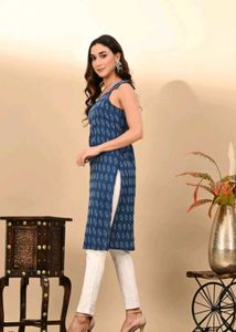 Printed Pure Cotton Straight Kurta for Women (Blue
