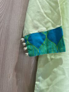 Indo Era Lime Green Embroidered Kurta Set
