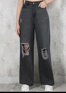 Women's Ripped Wide Leg Jeans