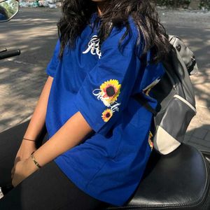 Blue Graphic Print Oversized Tee
