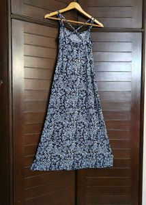 Ginger Blue Floral Print Cross Back Midi Dress