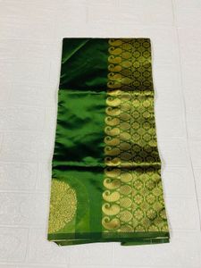 Elegant Green Silk Saree with Golden Border
